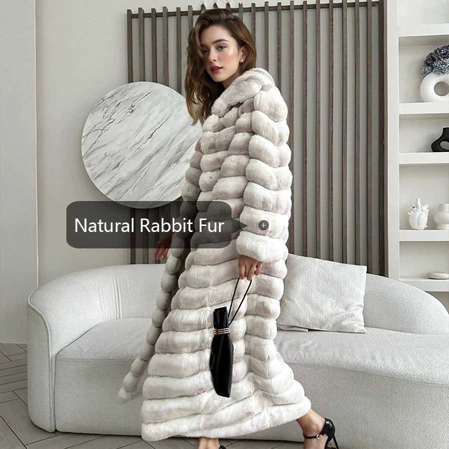Womens Long Winter Fur Coat Women Natural Chinchilla Rabbit Fur Jacket For Women Warm Winter Best Selling Real Fur Coat H251024