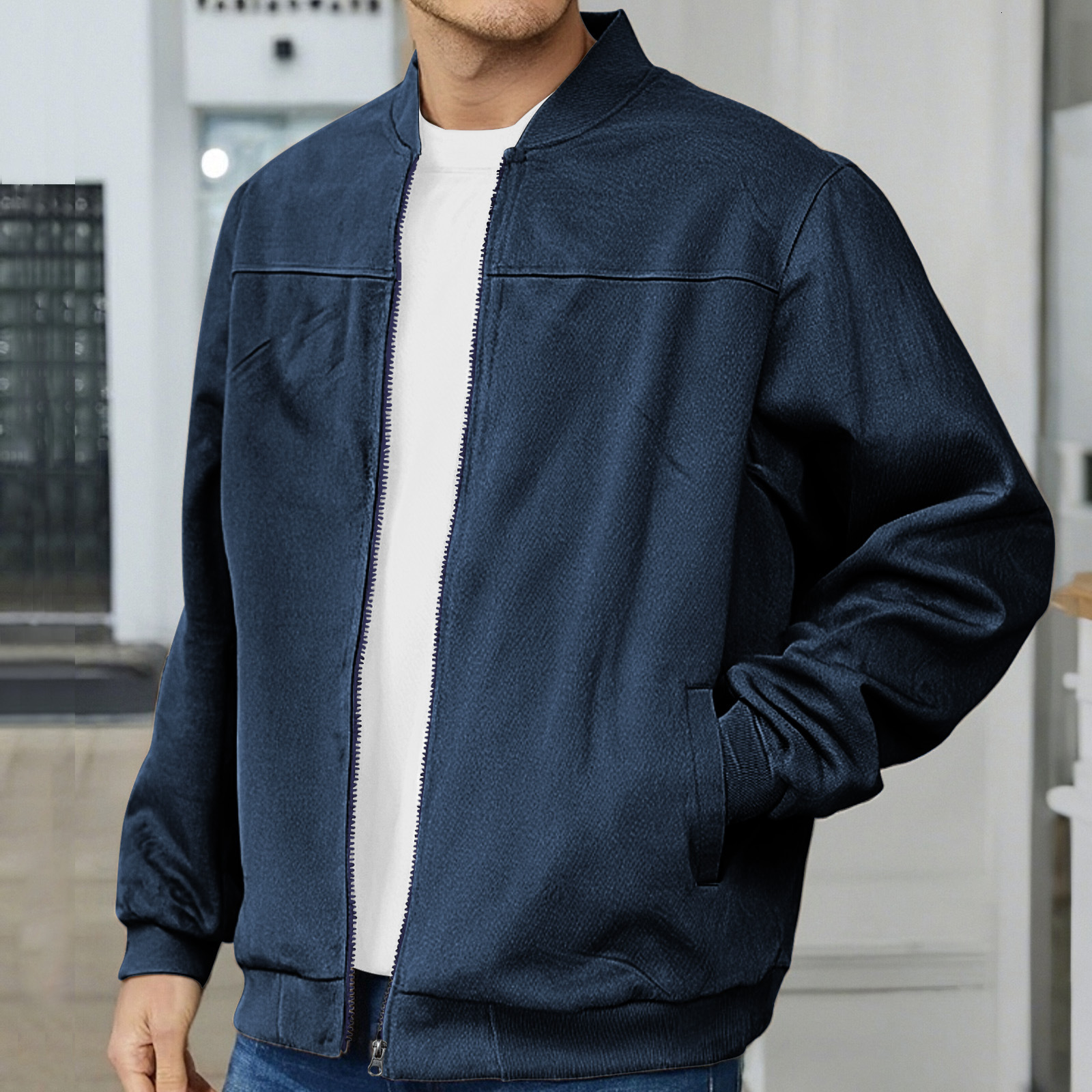 25 European And American Cross-border Autumn Men's Suede Flight Jacket Solid Color Zipper Cardigan Designer Hoodie Jacket Tracksuit Men Polo Vest