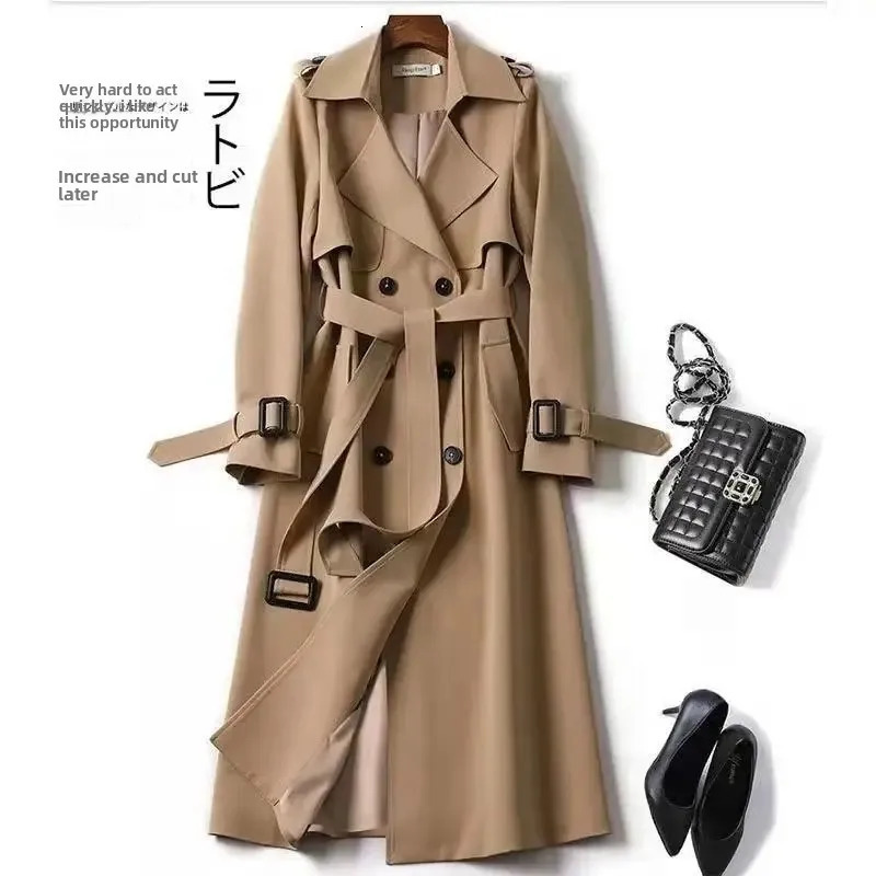 MidLength Womens Coat OverKnee British Style Windbreaker Long Sleeve Zipper Closure Casual Fashion Outerwear 251021