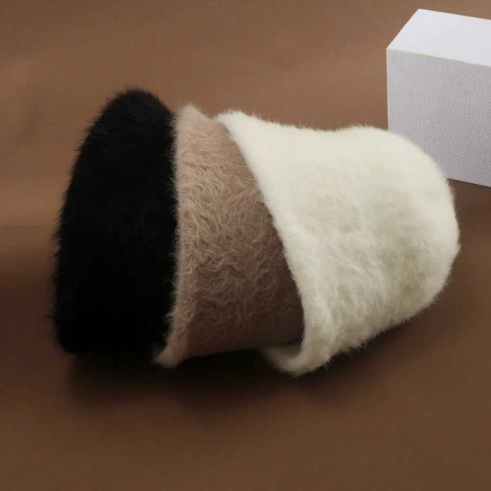 Temperament Knitted Plush Bucket Cap Furry Warm Winter Fisherman Hat Windproof Solid Color Anticold Bucket Hat AutumnL251024