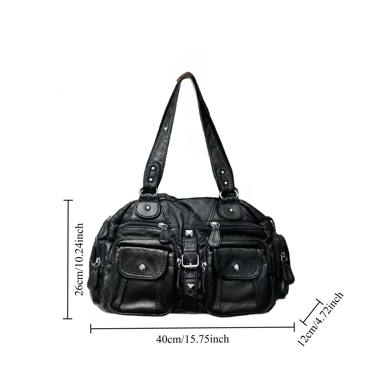 Ladies fashionable retro vintage girl motorcycle tote bag with large capacity Y2K washed vegan leather shoulder bag 251023