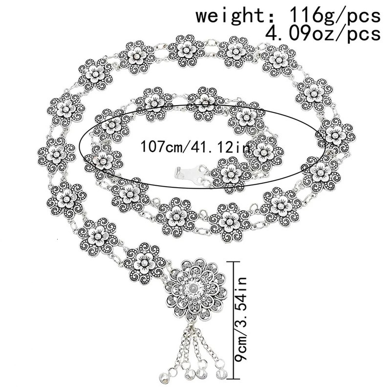 Retro Style Alloy Waist Chain Body Chain Silver Color Flower Tassel Bells Pendant Belly Chain for Women Waist Chain Jewelry 251023