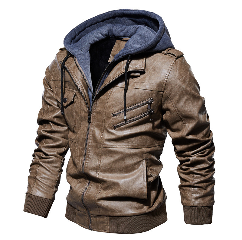 Men Leather Jacket pu leather jacket man Warm Autumn Winter Windbreaker Overcoat PU Biker Jacket Coat With Hood Fashion Casual Jacket Male Clothes