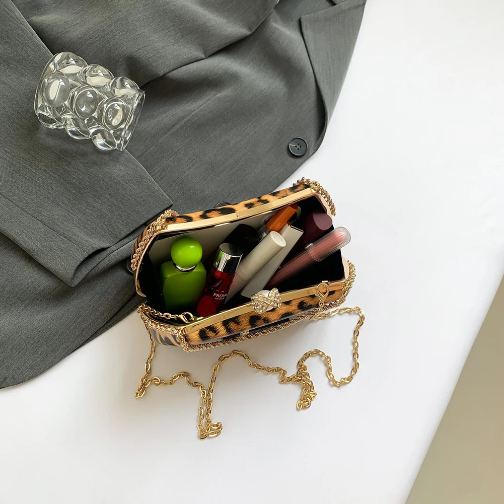Leopard Evening Bag Chain Women Shoulder Bag Rhinestone Clutch Purse Top Handle Satchel for Wedding Party Prom 251023