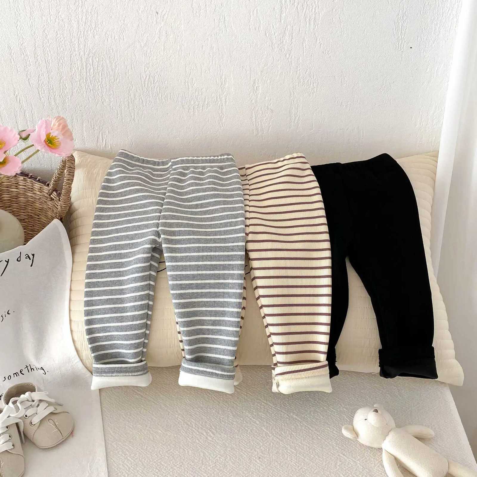 Infant Girl Striped Warm Pants Children Casual Pants Boys Elastic Pants Kids Clothes 2025 Winter New Baby Fleece Leggings CottonT251024