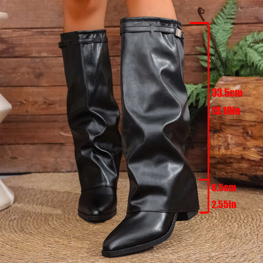 Tube Fashion Boots Thick Heel High Heel2.36-3.15Inch Sleeve PU Pointed Rubber, Outdoor Seasonal Chunky Heel, Stylish Highquality Platform Ankle Women&