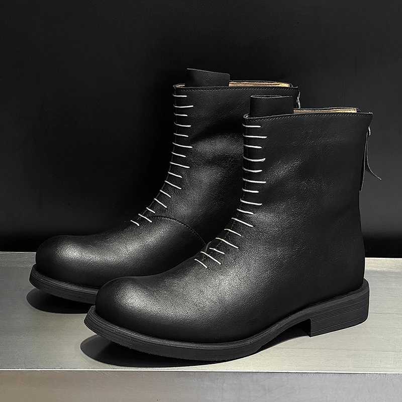 New Fashion Mens Ankle Boots Outdoor Personalized HighTop Shoes Business Motorcycle Boots Sliding Mens Leather Walking Boots W251024