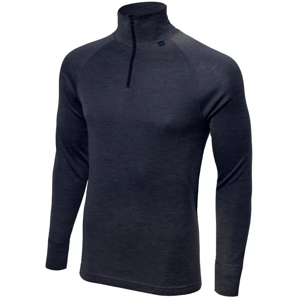 Merino Wool Base Layer Top for Men 14 Zip Merino Wool Long Sleeve Thermal Shirt Sport Top Odor Resistance Breathable Quick Dry 251018