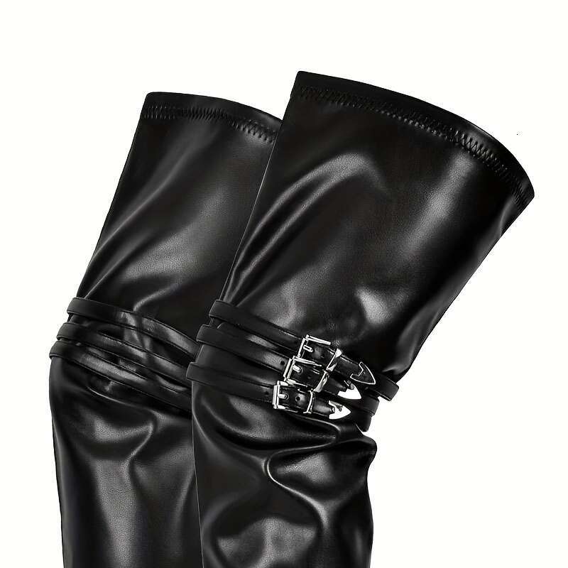 Bold Design Elegant Black Over-The-Knee For Women Sleek Pointed Toe With Side Zipper, Stiletto Heel, Faux Cover, Fabric Lining, PU Sole - Non-Washable