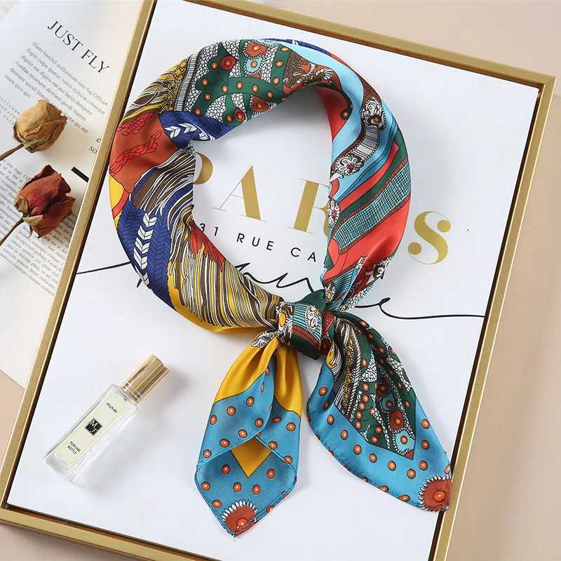 Luxury Spring New Imitated Silk Scarf Wen Fashion 70cm Print Square Scarf Soft Satin band Shl Wr Hijab Foard Ribbon Y251024