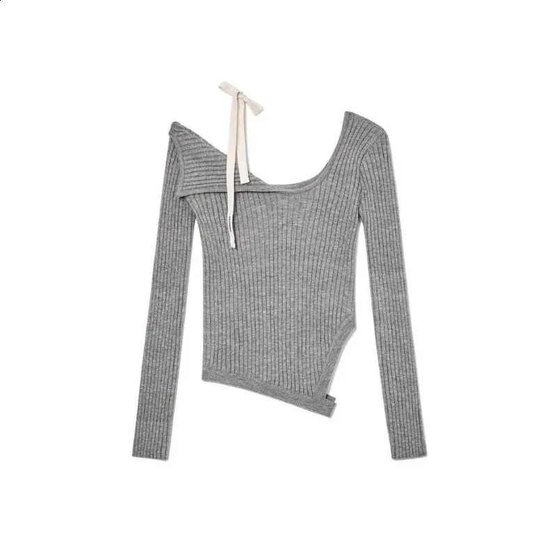 Jumper Y2k Clothes Pullover Sueter Mujer Shirts Asymmetric Lace Up Bottom Top Slim Off Shoulder Crop Sweaters Knitted 251020