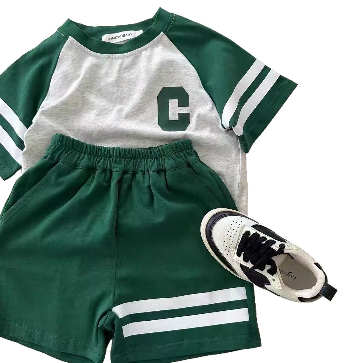 luxury kids clothing 2-Piece Set 2025 Summer Short Sleeve T-Shirt & Shorts, Splicing Korean Style Sports Outfit for Boys and Girls