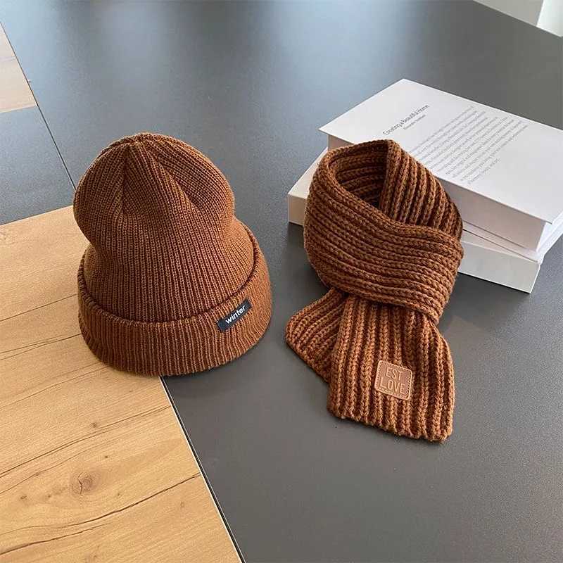 Autumn and winter pullover hats scarves sets stylish childrens knitted hats headscarves ear protectors handsome boysL251024