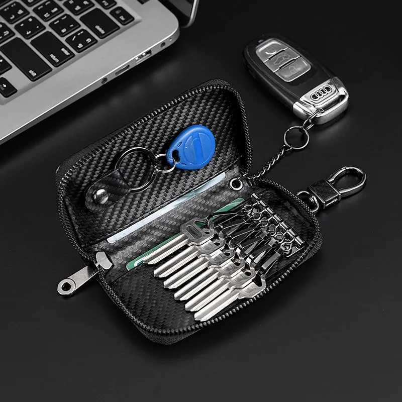 Carbon Fiber Fabric Keychain Unisex Key Bag Multifunction Organizer Wallet Holder Smart Housekeeper Car Small Case Keys Pouch Z251023