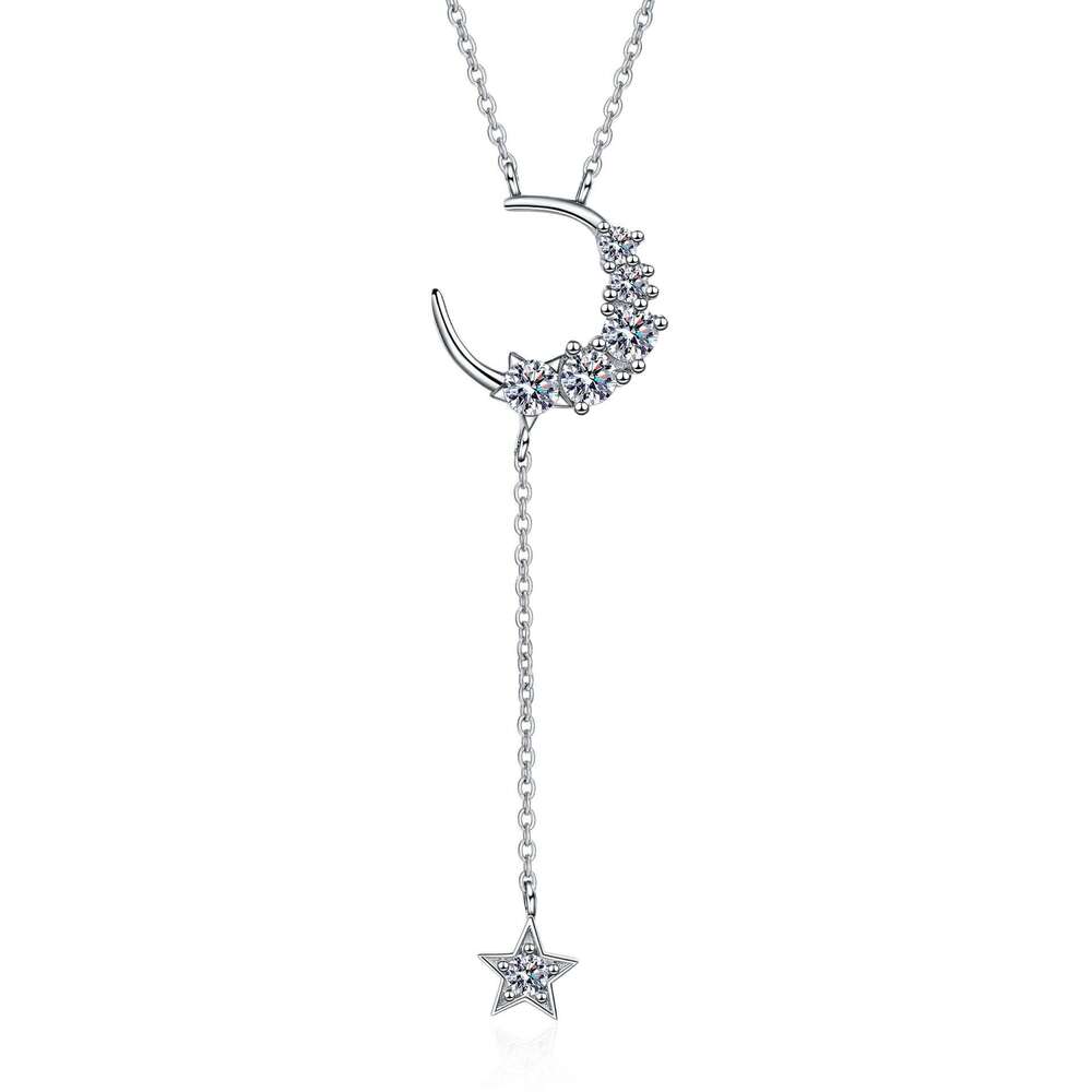 DHCollections-- XDY Sier Star Moon Pendant Internet Celebrity INS Style Moissanite Necklace