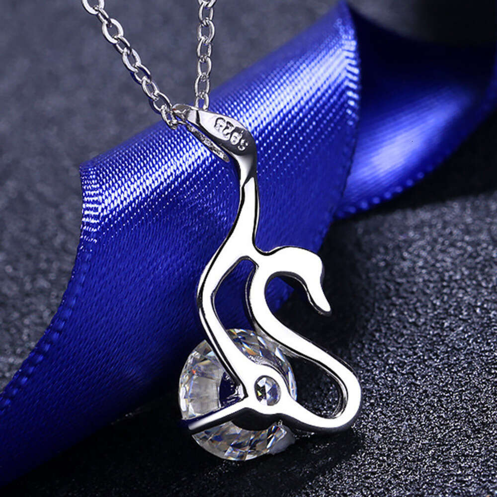 DHCollections-- S Pure Sier for Women 2 Moissanite Swan Necklace Simulated Dia Pendant Collarbone Chain