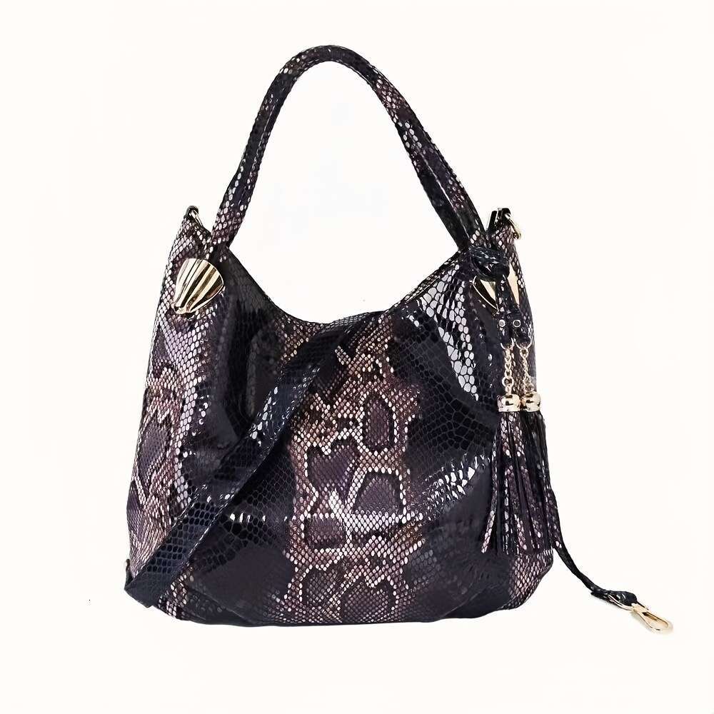 Wo 'S Fashion Handbag 2025, High-Quality With Snake Print, Adjustable Strap, Zipper Closure, Polyester Lining, Animal Print Design, Fade Resistan