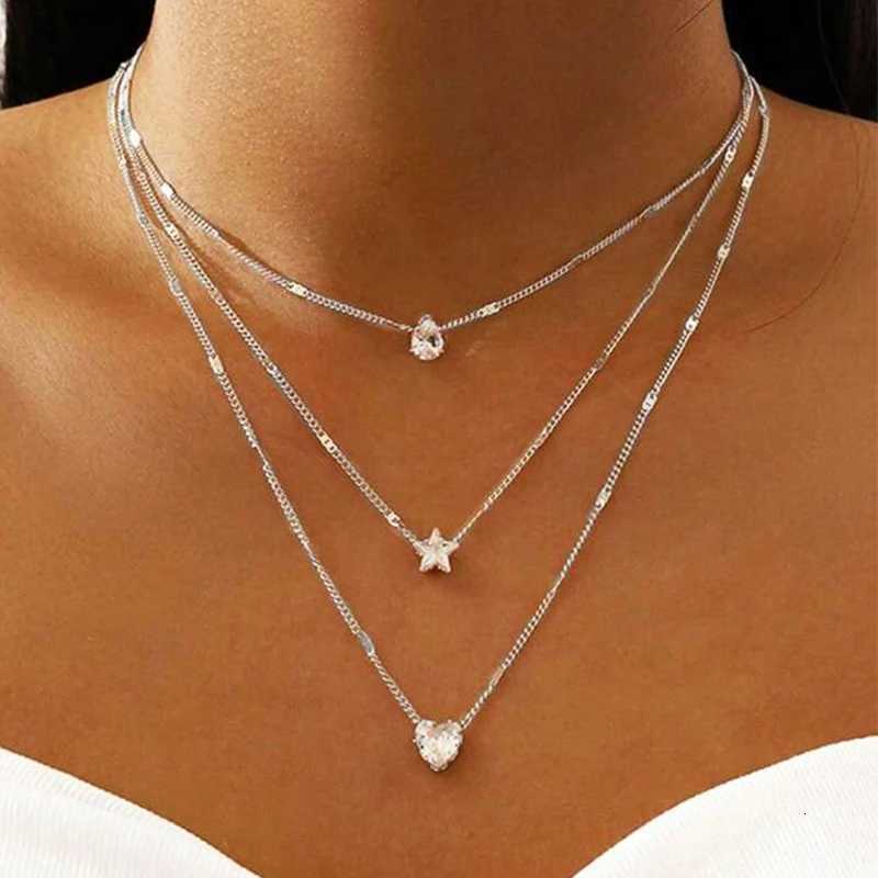 3 Layer Crystal Zircon Necklace Heart Star Multilayer Pendant Necklace Women Fashion Square Rhinestone Female Necklaces JewelryXJ251024