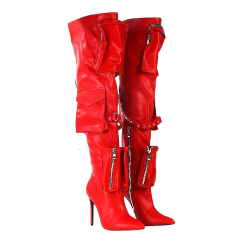 Women's Closed Toe Pocket Detail Stiletto Heel Over The Knee Boots