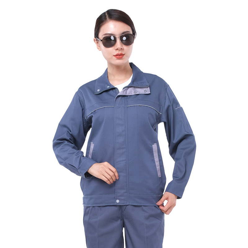 Spring and Autumn workwear, polyester cotton long sleeved men's and women's factory workshop workwear set, breathable and wear-resistant lab