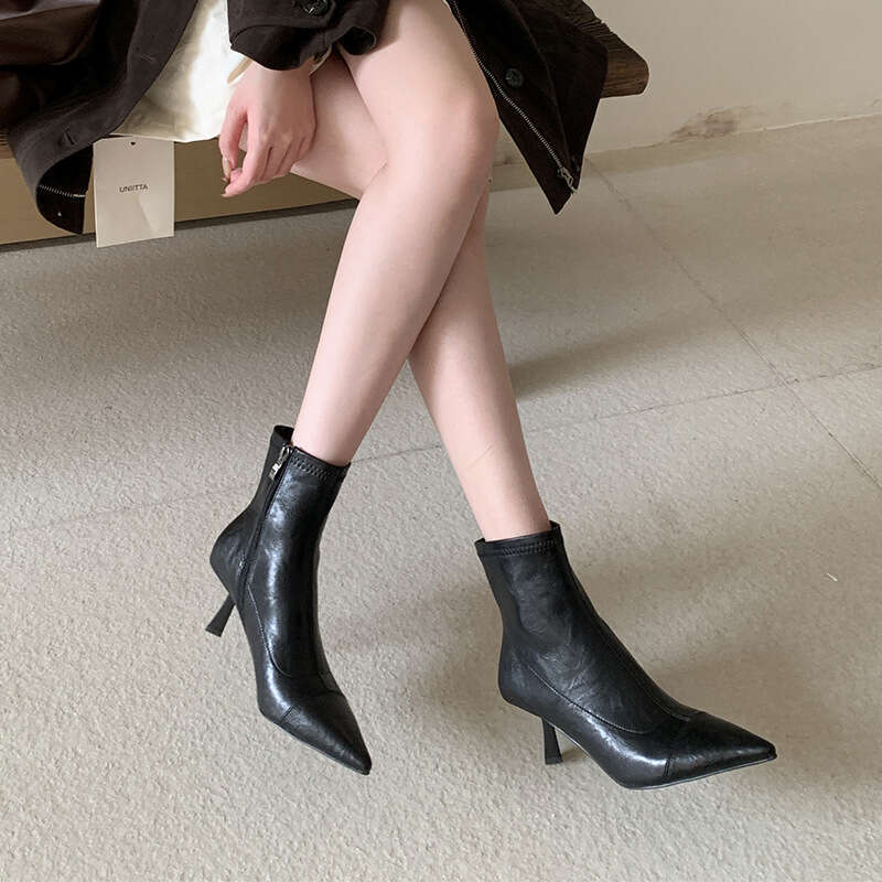 Internet Celebrity Pointed Toe Stiletto for Women 2025 Designer Shoe Autumn Winter New Versatile Short Slim High Heel Martin Boots