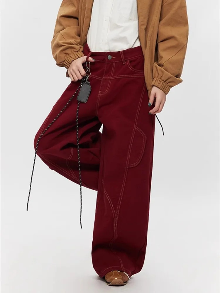 2025 Cyber Y2K Fashion Red Patchwork Baggy Cargo Jeans Pants For Men Clothes Wide Leg Women Denim Trousers Ropa Hombre 251018