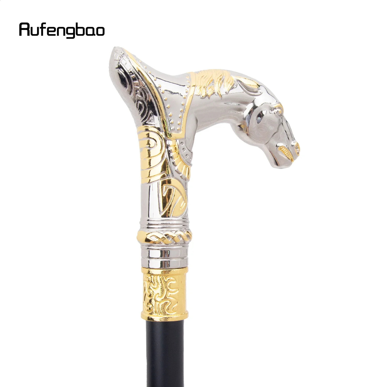Golden White Horse Head Animal Walking Stick with Hidden Plate Self Defense Fashion Cane Plate Cosplay Crosier Stick 92cm 251022