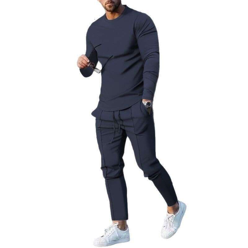 2025 Autumn Outfit Loose Round Neck Long Sleeve T-Shirt and Pants Two-Piece Casual Men's Sports Suit