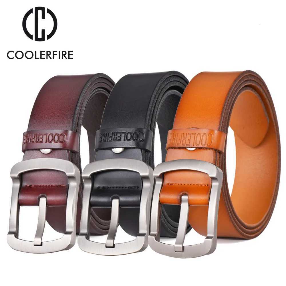 Coolerfire Fashion Cowhide Genuine Leather Belt Men Black Jeans Strap Male Vintage Casual Men Belts HQ024 W251024