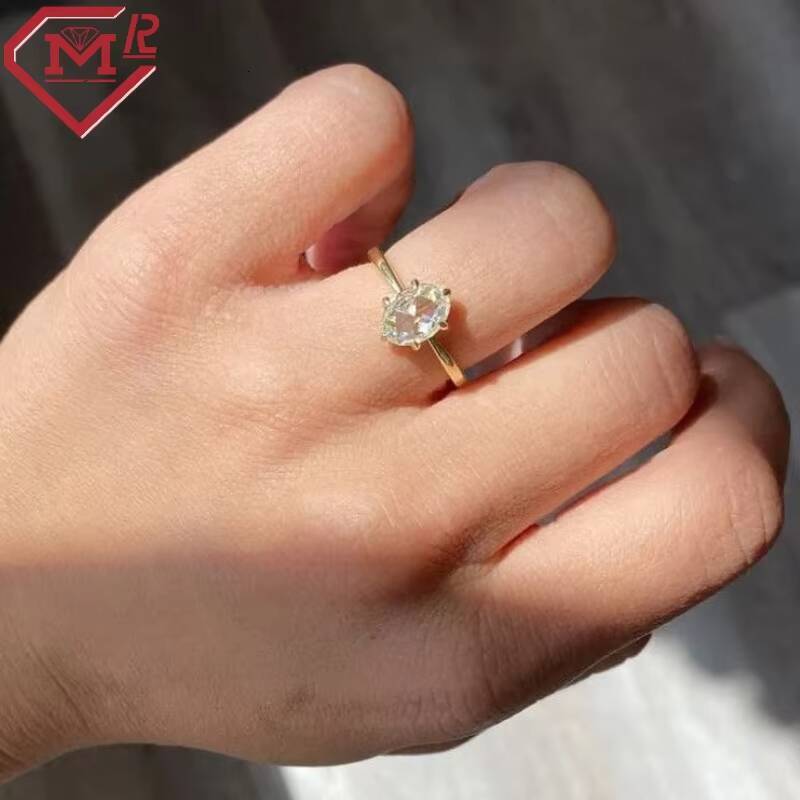 Hot Sale Silver Moissanite Ring Engagement 14k Gold Fine Jewelry 15CT Oval Rose Cut DVVS Moissanite Ring