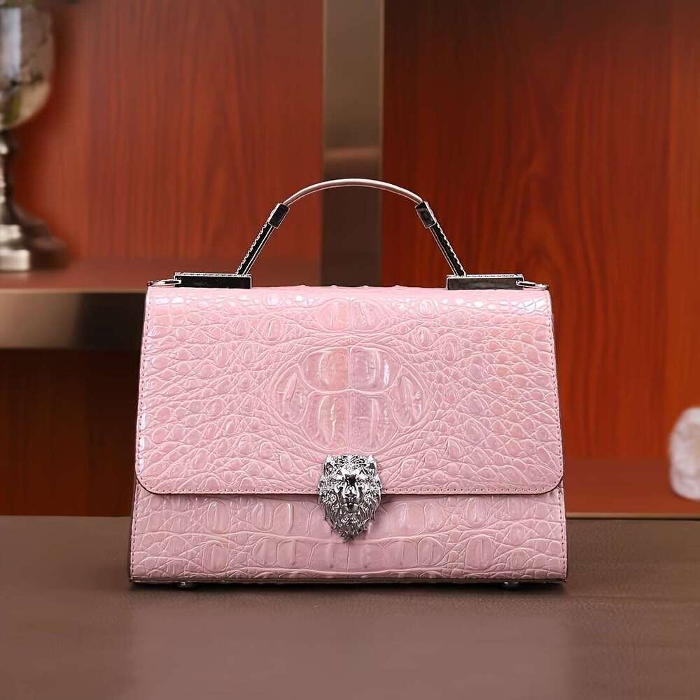 Vintage Crocodile Pattern Handbag For Women, Solid Color Crossbody Messenger Bag With Removable Strap, Magnetic Closure, Polyester Lined, Edge Paint D