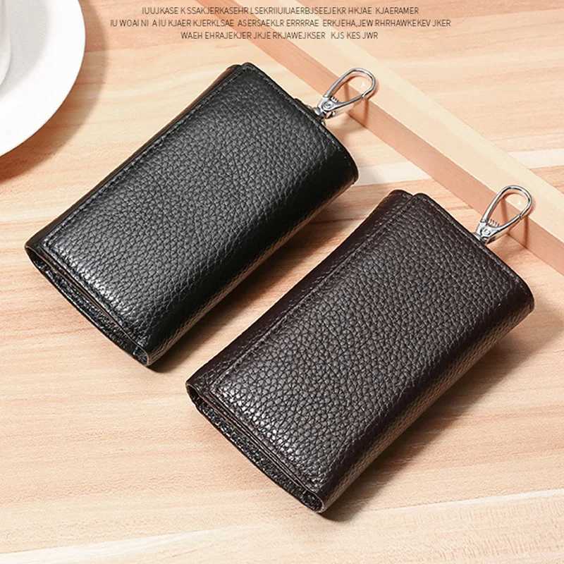 Unisex Genuine Leather Key Holder Wallet CarHouse Key Organizer with Card Slots Compact Keychain Bag Gift Ready Z251023