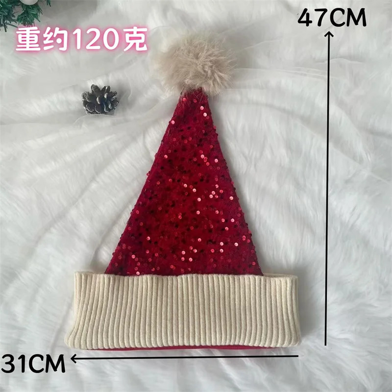 Santa Hat Christmas Hats Xmas Party Hat Red Glitter Knitted Beanie Hat For Adult Women Men Year Decor Party Supplies 251023
