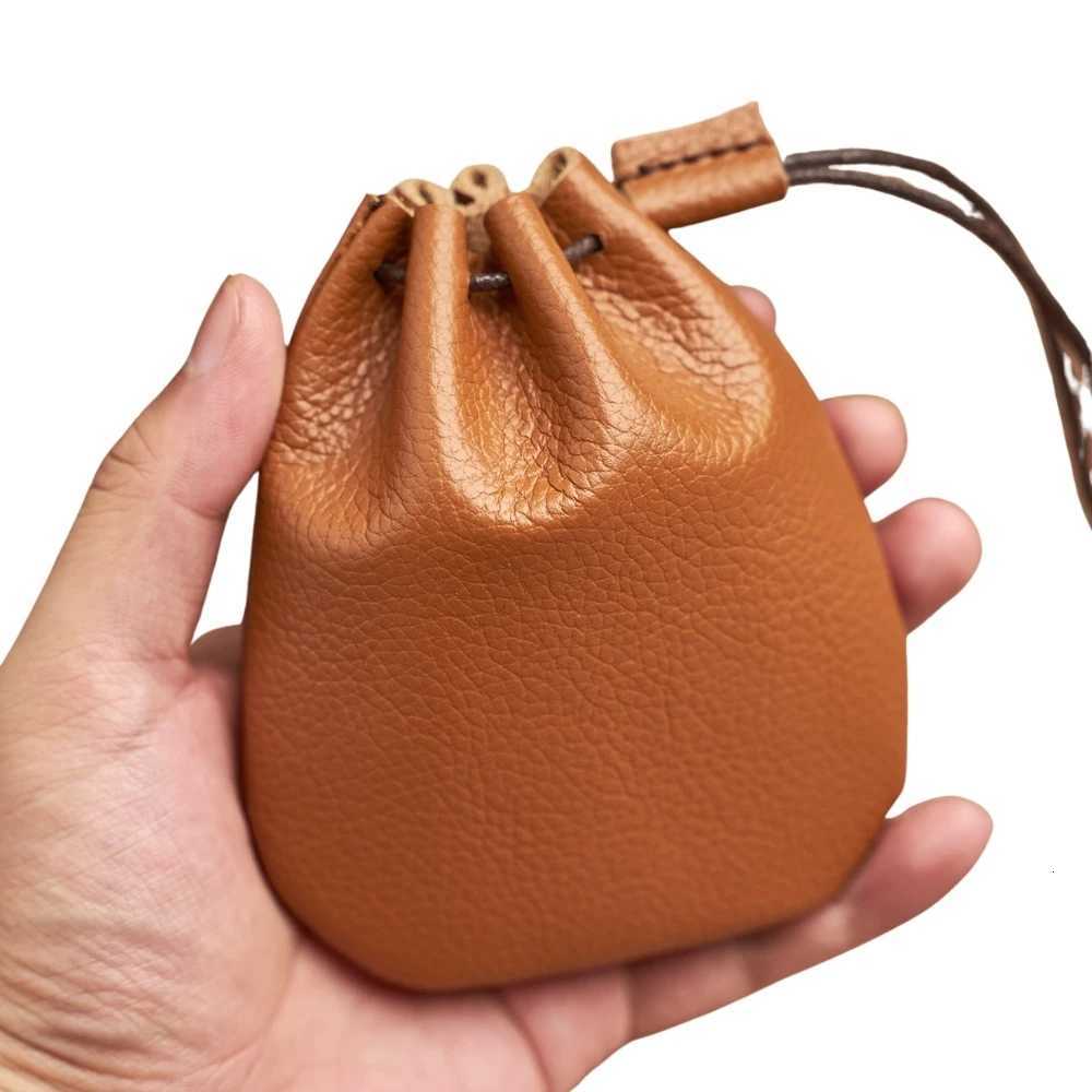 Genuine Leather Coin Purse Men Women Vintage Small Coin Wallet Hard Leather Money Pocket Drawstring Storage Bag Z251023