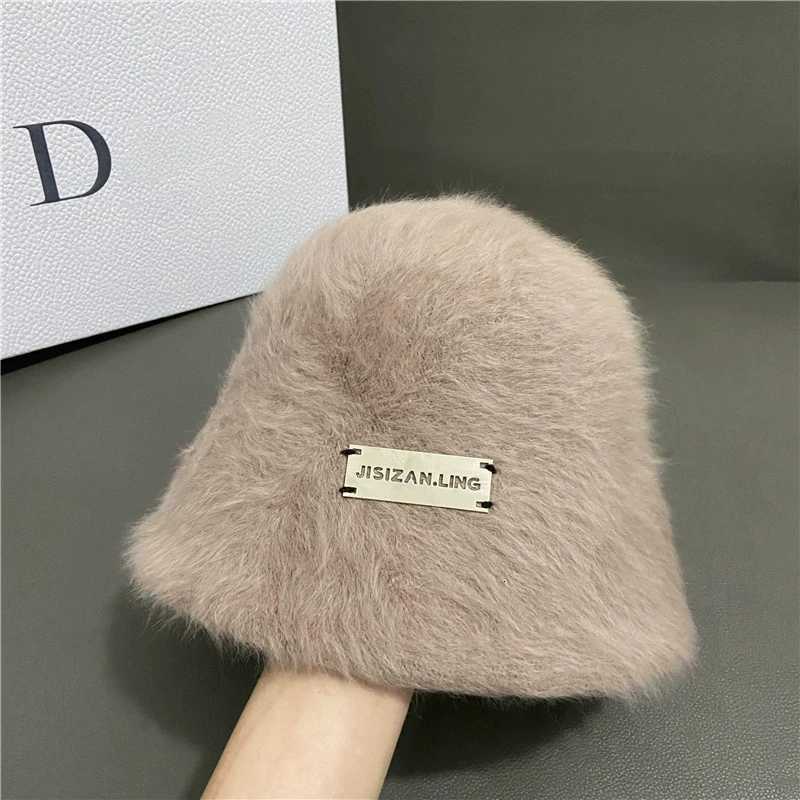 Faux Rabbit Fur Bucket Hat for Women ThreeDimensional FaceSlimming Versatile Warm Plush KoreanStyle Fisherman HatL251024