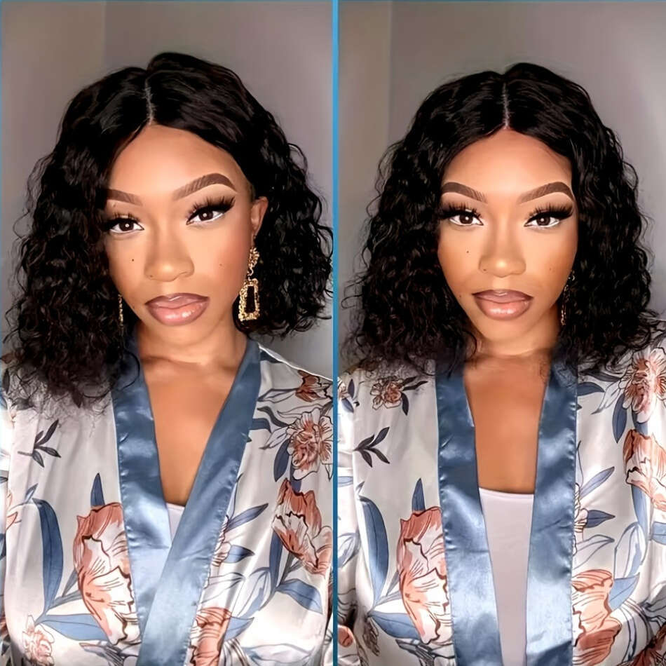 4X4 Lace Front 200 Density HD Transparent Frontal for Women Curly Wave Glueless Wigs Human Pre Plucked with Baby Hair Natural Black