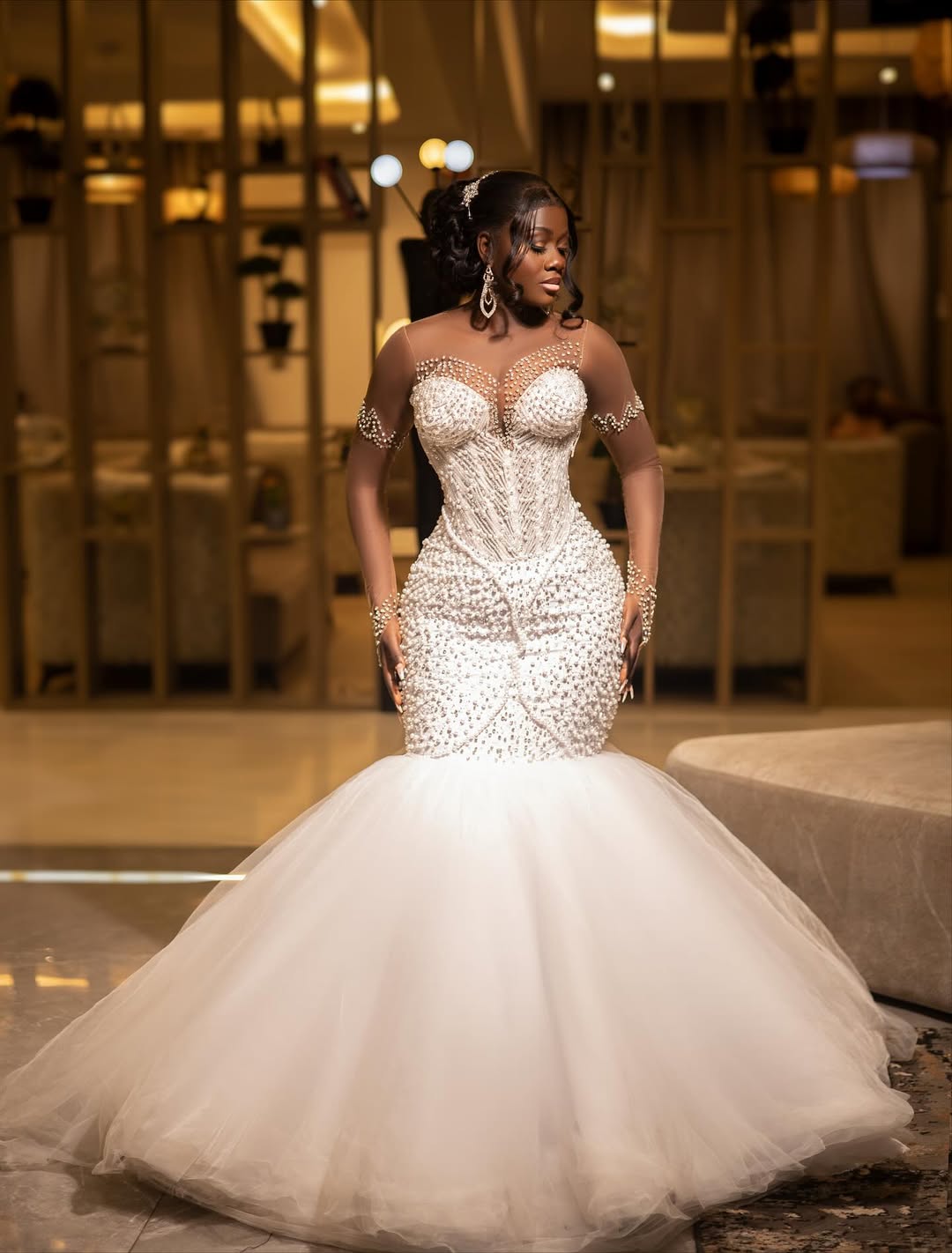 2025 Aso Ebi African Wedding Dress Bridal Gowns For Bride Mermaid Sheer Neck Illusion Appliqued Beaded Lace Pearls Rhinestones Wedding Gowns For Black