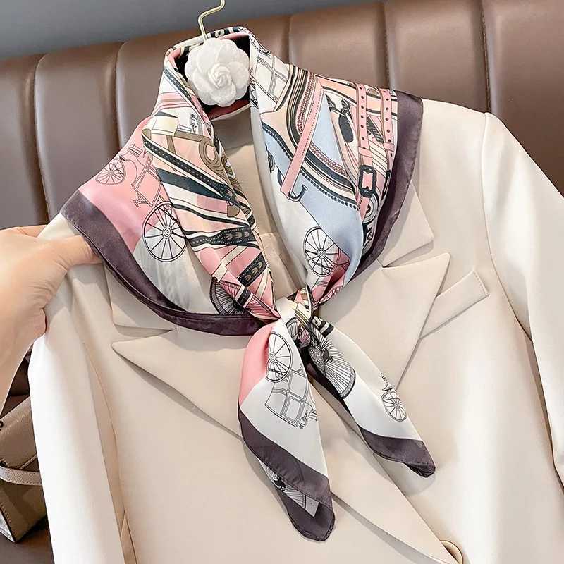 Luxury Design Carriage Print Silk Square Scarf for Wen Fashion Skinny Neck Tie Soft Satin Hijab Fem Neckerchief Hair Scarf Y251024