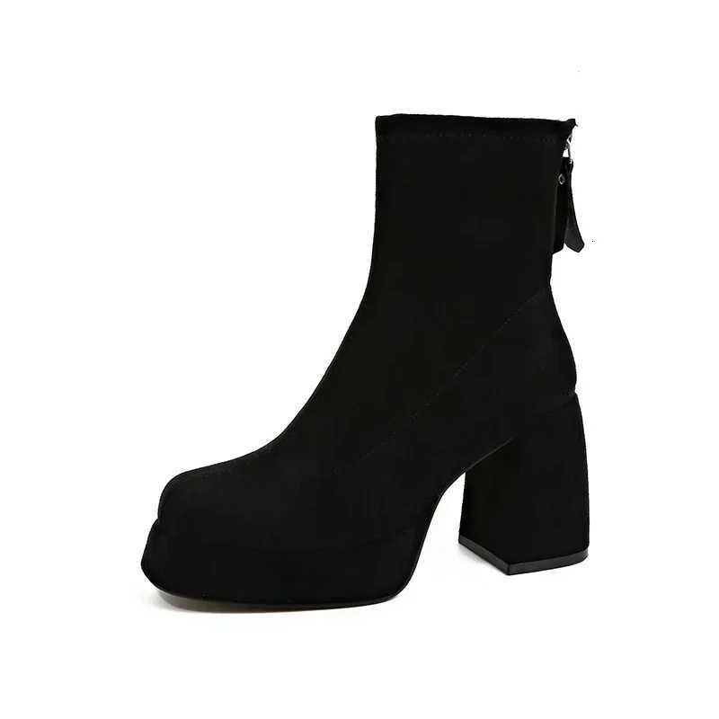 2024 Womens Fashion Highheeled Boots Winter New British Style Soft Sole Antislippery Versatile Keep Warm Leather Shoes W251024