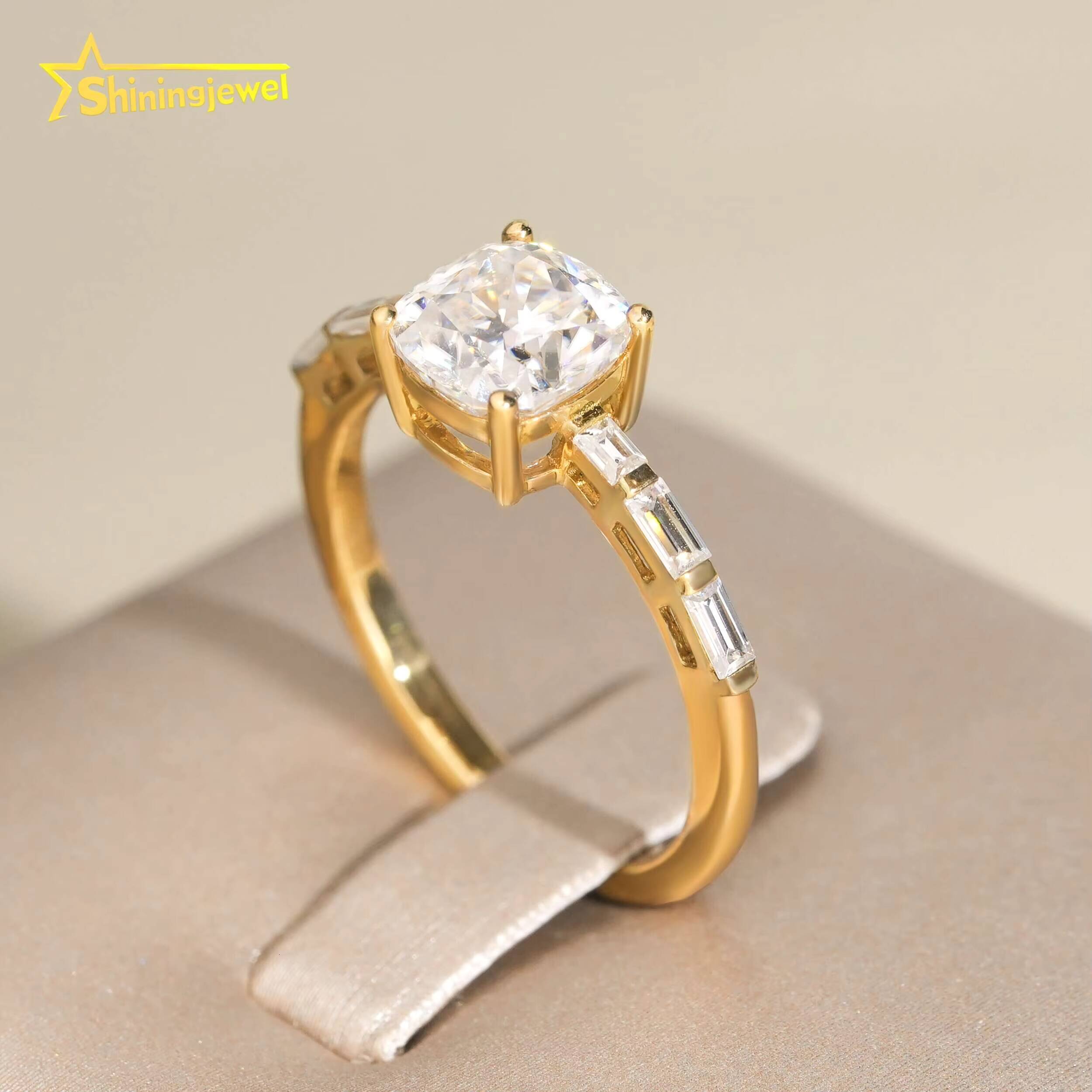 14K Solid Gold VVS 2Ct Cushion Cut Moissanite Diamond Women Engagement Ring Half Eternity Band Hip Hop Jewelry Wedding Band