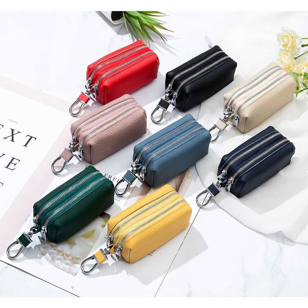 Made of Genuine Leather Car Key Wallets Fashion Key Holder Housekeeper Keys Organizer Double Zipper Keychain Case Key Coin Pouch Z251023
