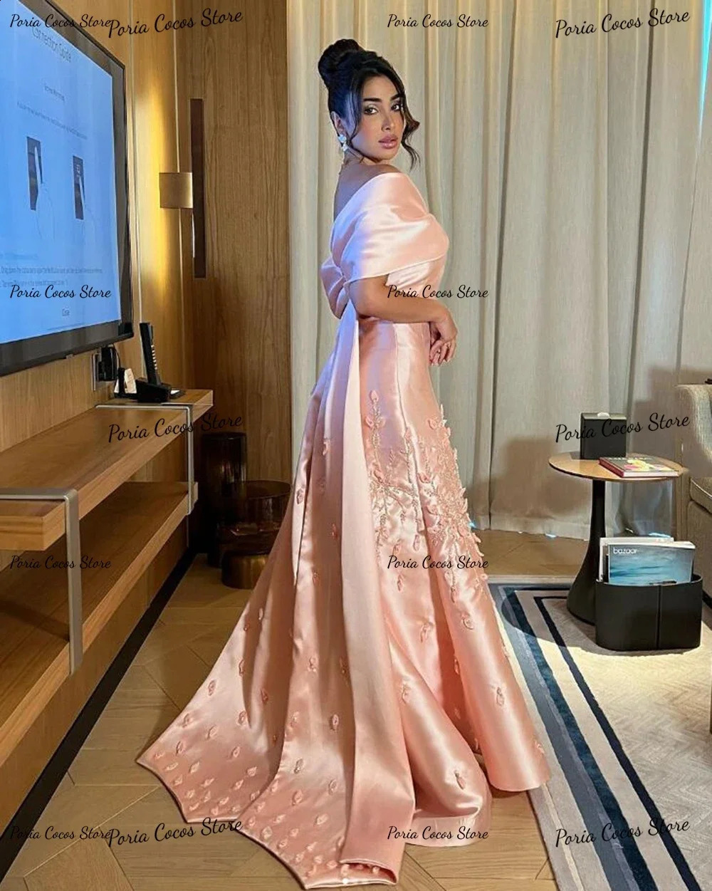 Customized Exquisite Off Shoulder Prom Gown Aline Satin V Neck Evening Party Dresses Sexy Backless Banquet Party Dress for Wome 251023