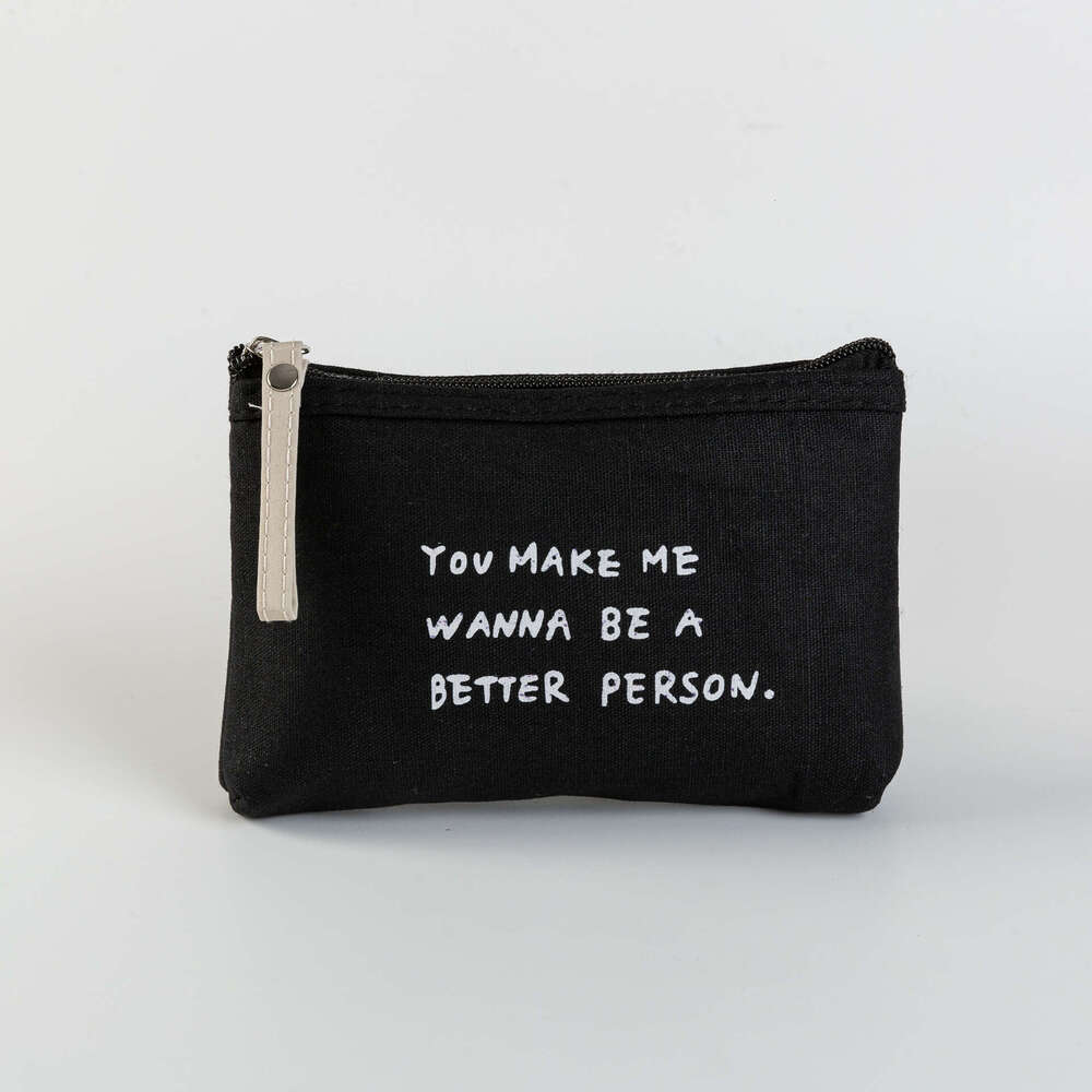 Solid Color Letter Canvas Makeup Bag Multifunctional Fabric Zipper Clutch Student Coin ID Phone Pouch