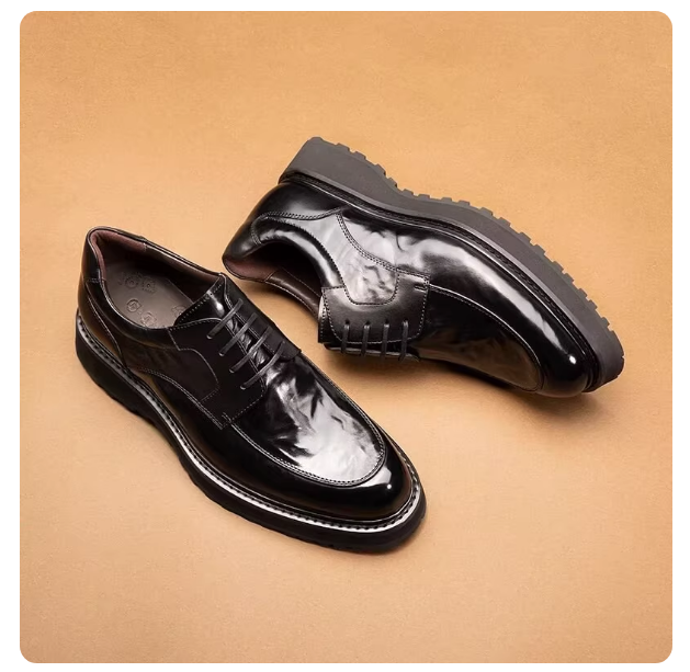 Fetal cowhide leather shoes, formal laces, genuine leather hand-scratch pattern, men's shoes, high-end thick soles for heightening wedding, Europ