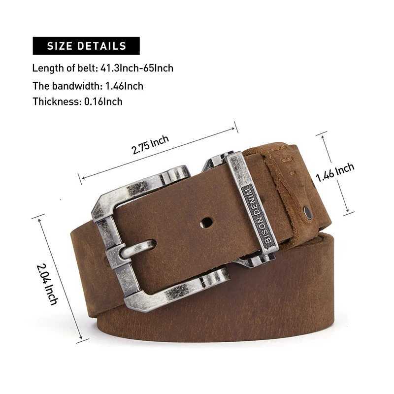 BISON DENIM Genuine Leather Belt For Men High Quality Buckle Jeans Casual Belts Vintage Business Cowboy Waistband Free Shipping W251024