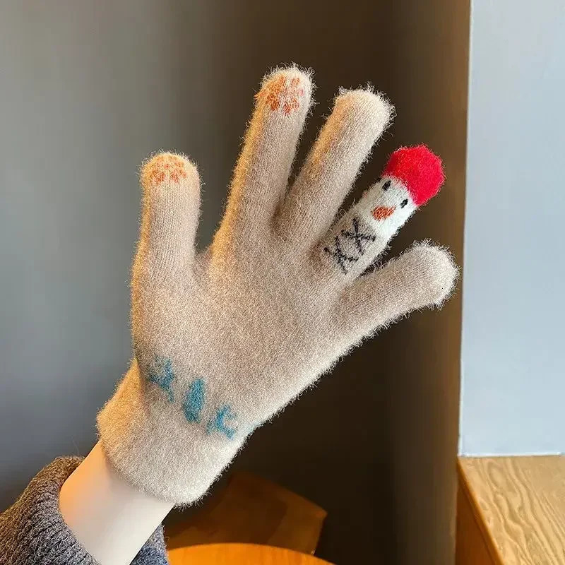 Christmas Snowman Touchscreen Gloves Cute Korean Version Student Crystal Yarn with Velvet Full Finger Warmth Ins Girls Heart 251021