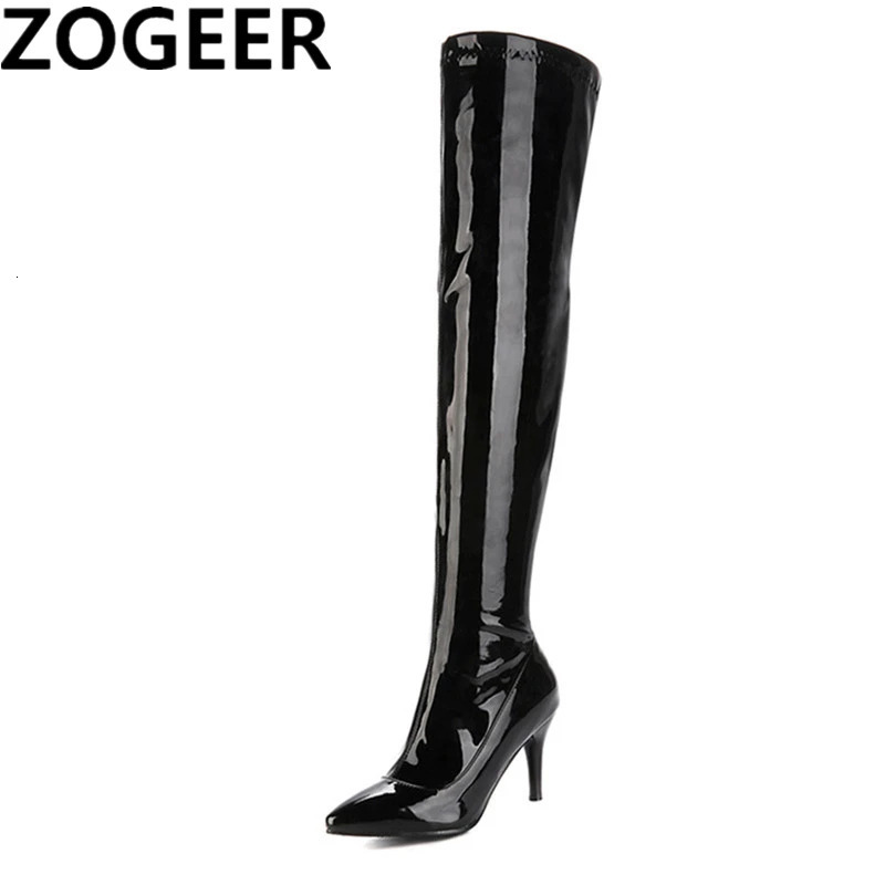 Fashion Over the Knee Boots Women Sexy High Heel Thigh high Boots Winter Patent leather Pointed Party Long Shoe Large Size 45 251023