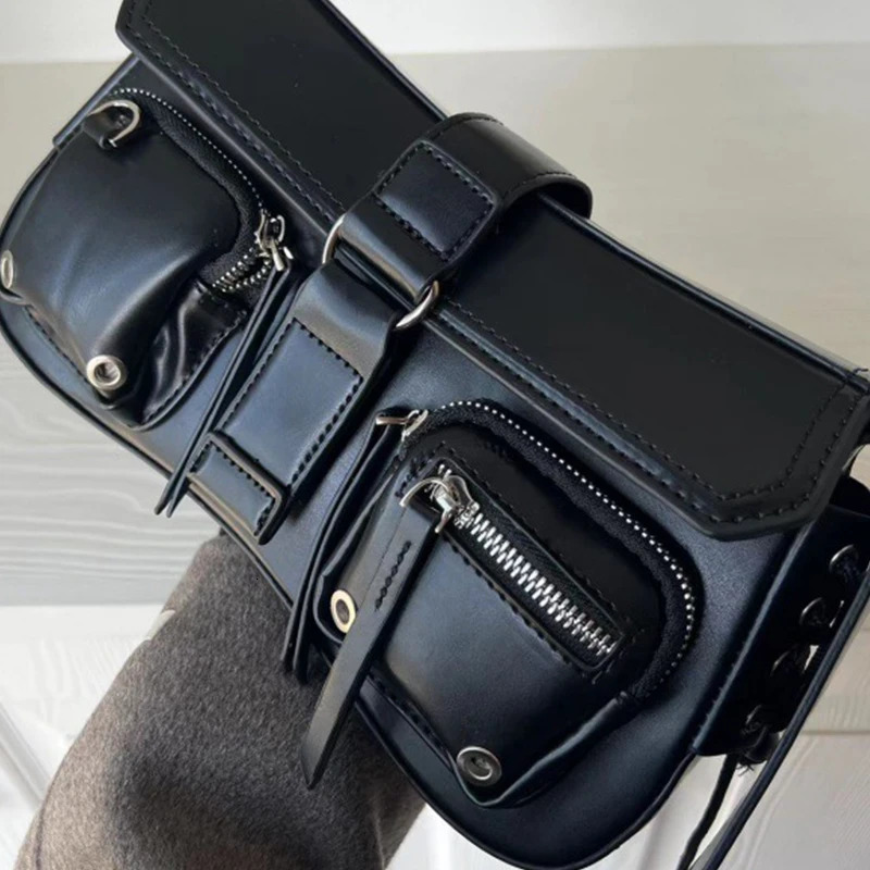 Goth Punk Cool Womens Underarm Bag Girls Shoulder Bags Fashion PU Leather Female Handbags Tote Purse with Zipper 251023