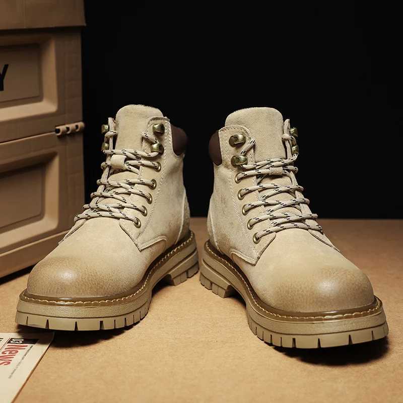 Vintage Suede Leather Mens Ankle Boots Fashion Man Lace Up High Top Shoes Outdoor Motorcycle Boots Top Quality Walk Shoes Botas W251024