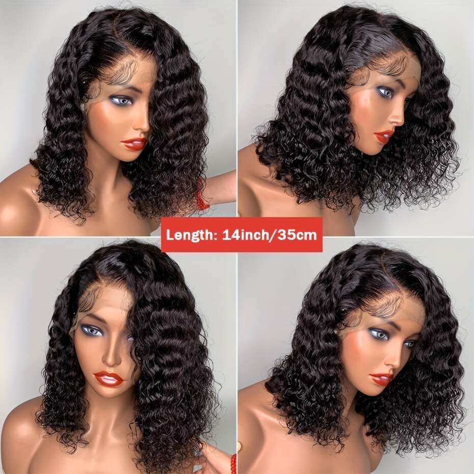 Short Curly Bob 13x4 Front Human Pre Pluck With Baby Hair Deep Frontal Wig For Women Water Wave Lace Wigs